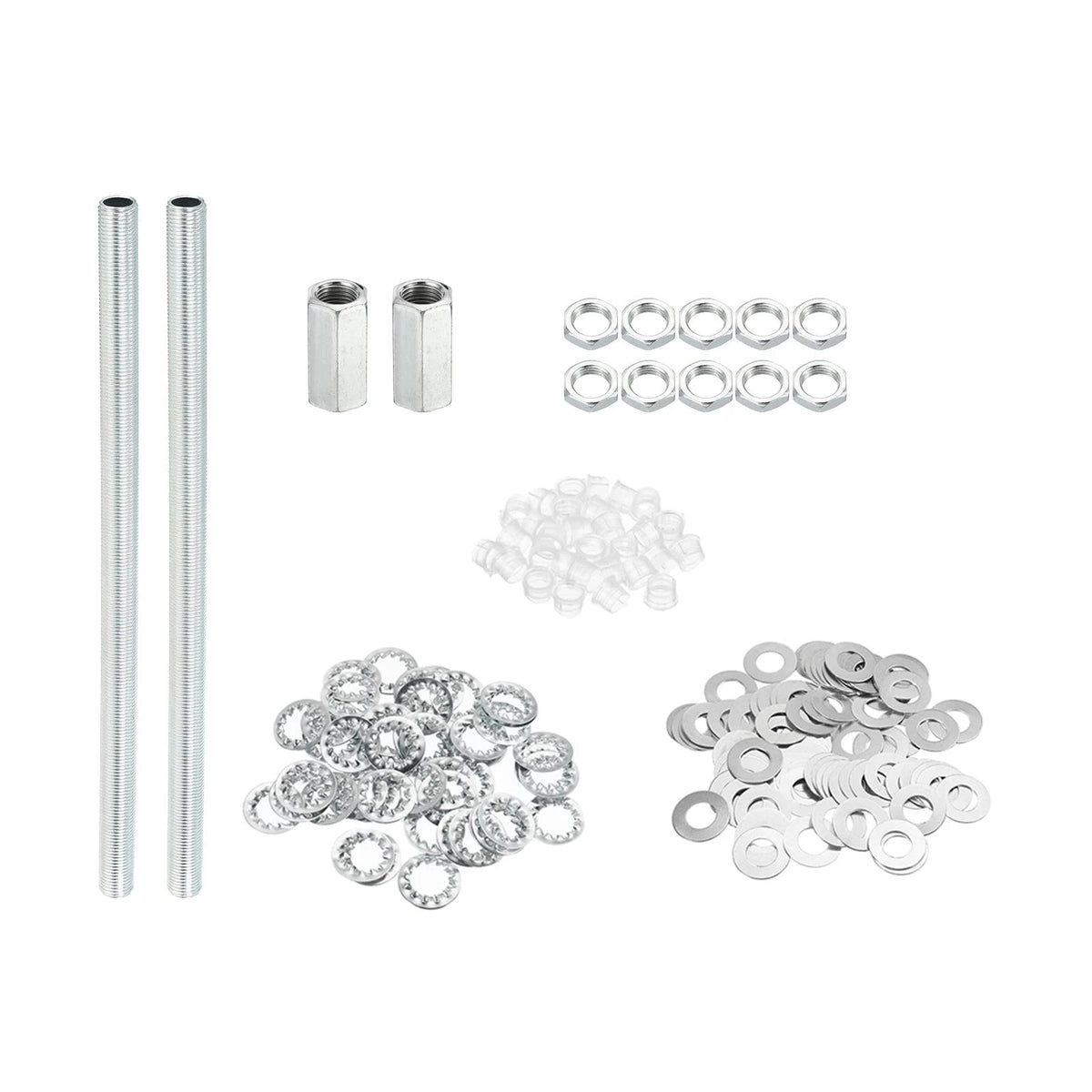 PATIKIL M10 Thread 7.87" Lamp Pipe Kit with Lock Nuts Washers, 7.87", Silver