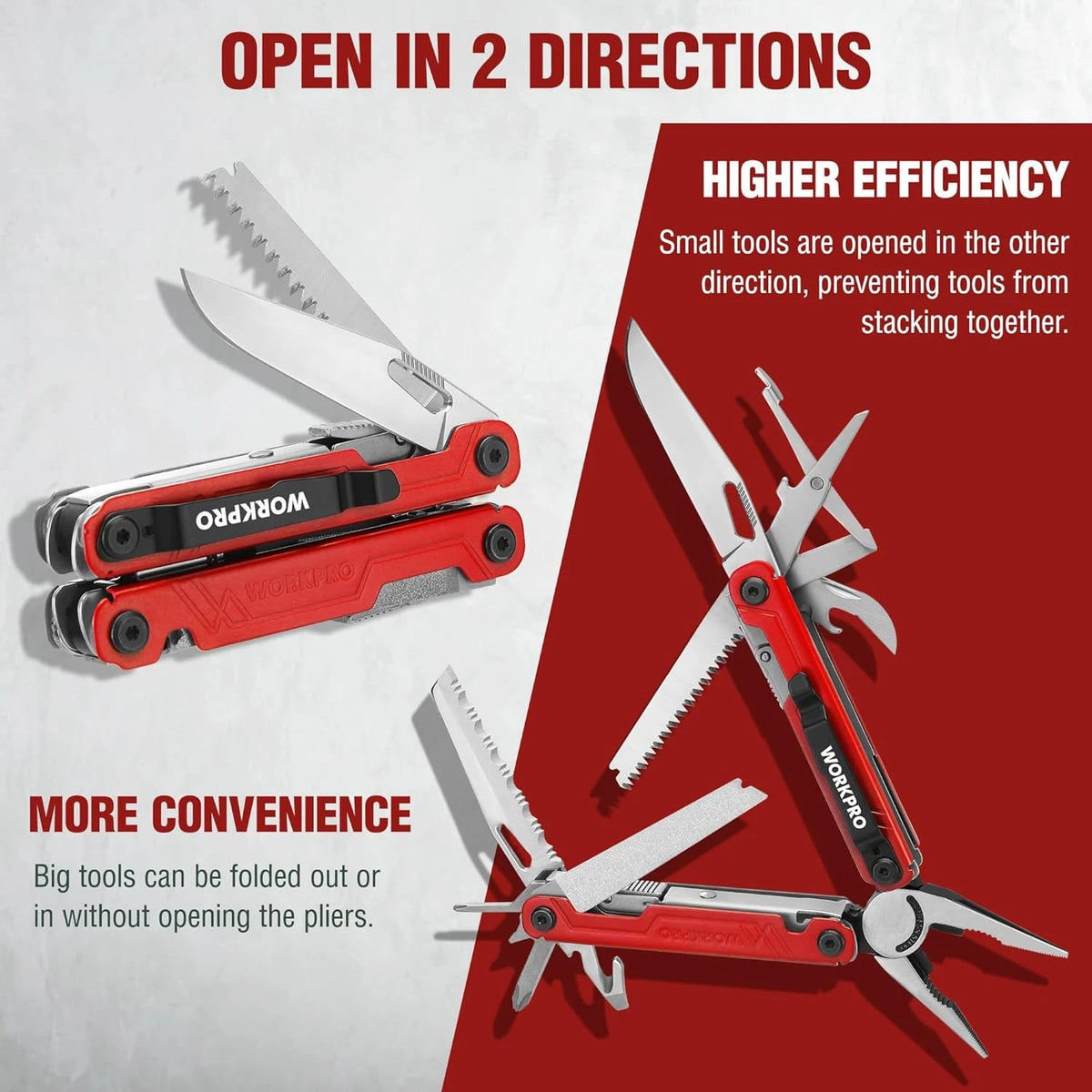 WORKPRO 18-in-1 Multi Tool Pliers, Gifts for Dad, Stainless 18-in-1, Red