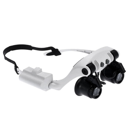 Double Eye Jewelry Watch Repair Magnifier Loupe Glasses W/ LED Light 8 Lens