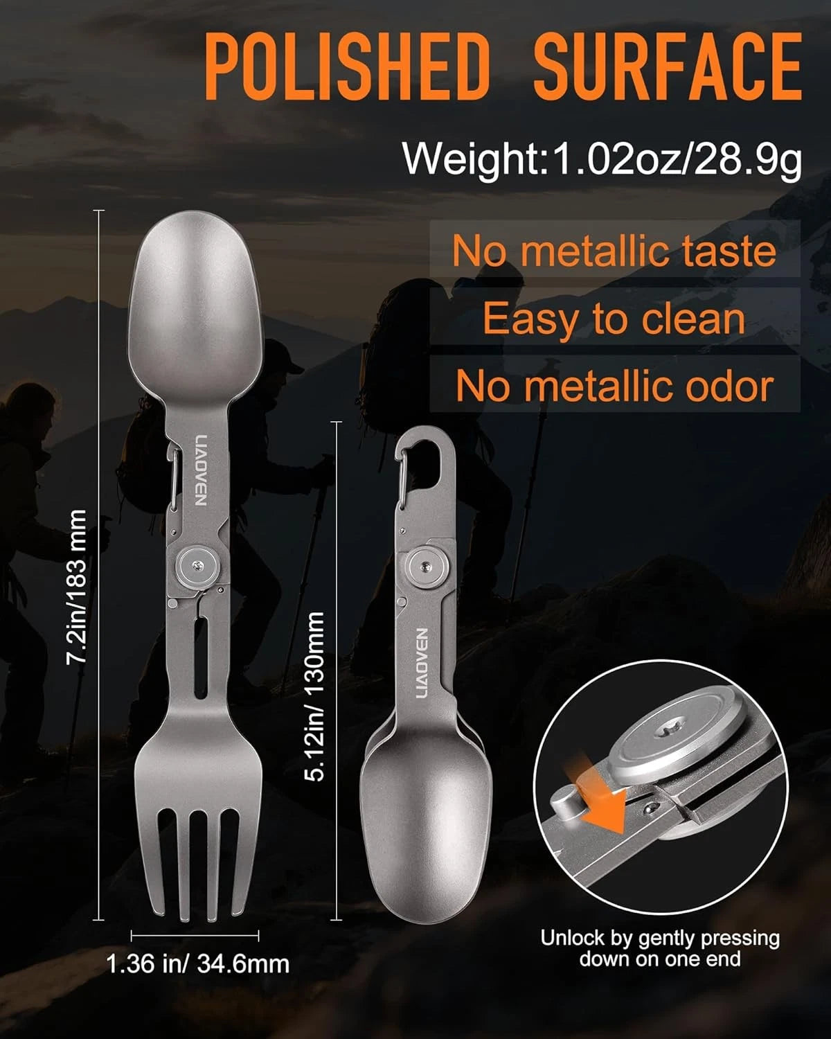 Titanium Spork 3 in 1 Folding Camping Fork and Spoon, Ultra Spork-1pc