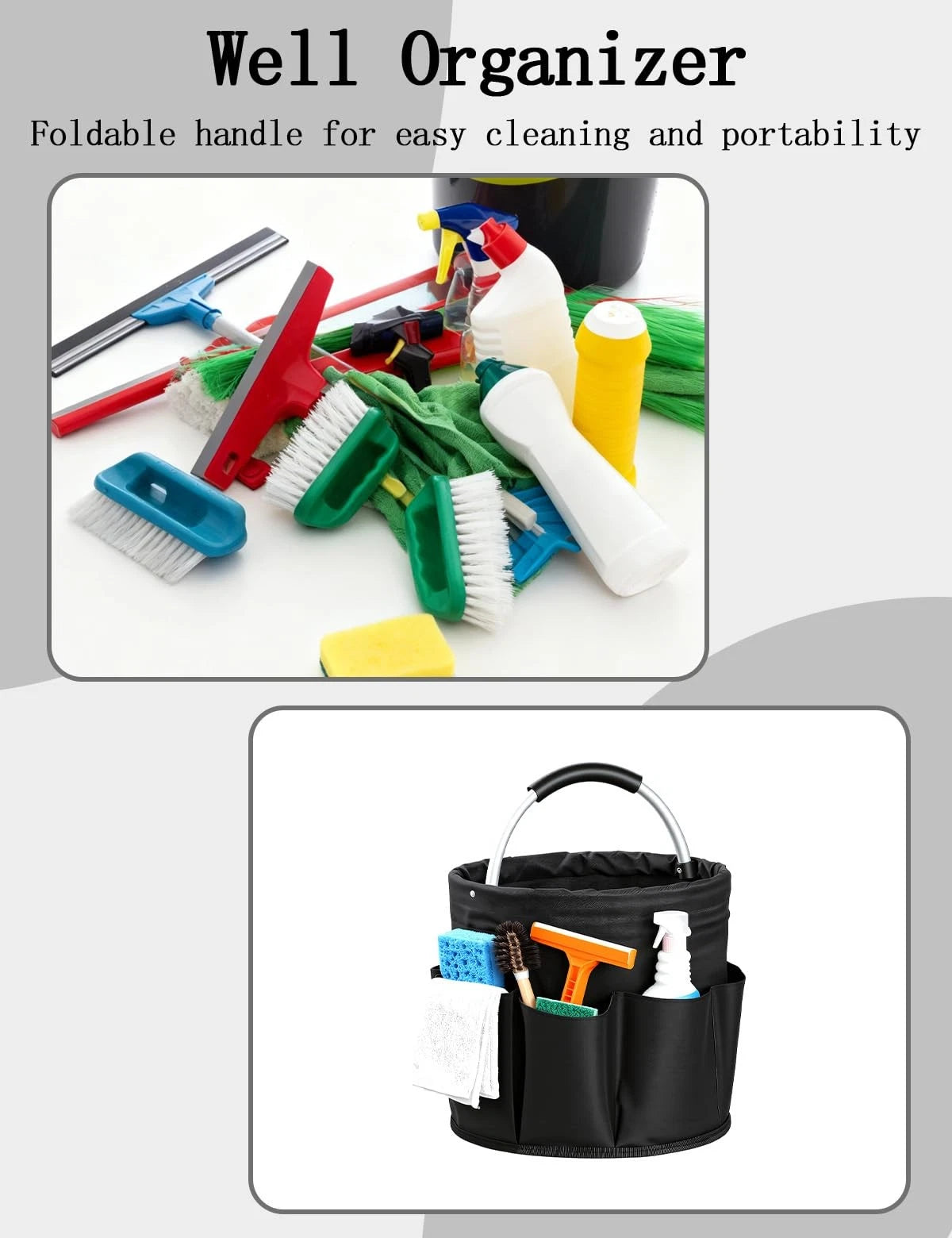 CIHTL Cleaning Caddy with Handle, for Supplies Organizer Bucket Black