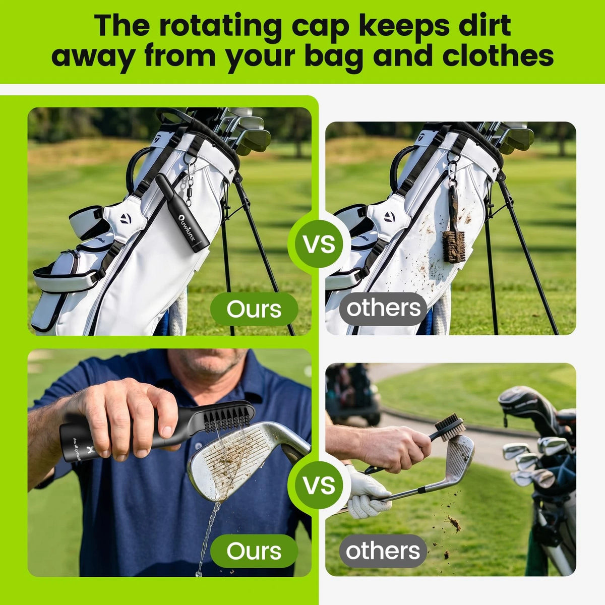 Quwiunx 3-in-1 Golf Club Brush Cleaner Kit with Rotating Protective Black
