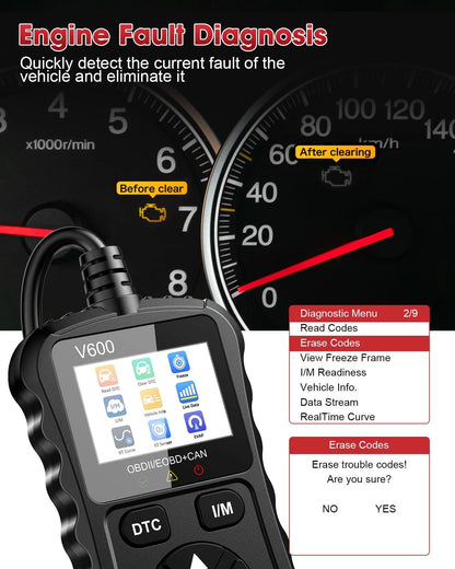 XIAUODO OBD2 Scanner Car Code Reader Support Small and Portable, black