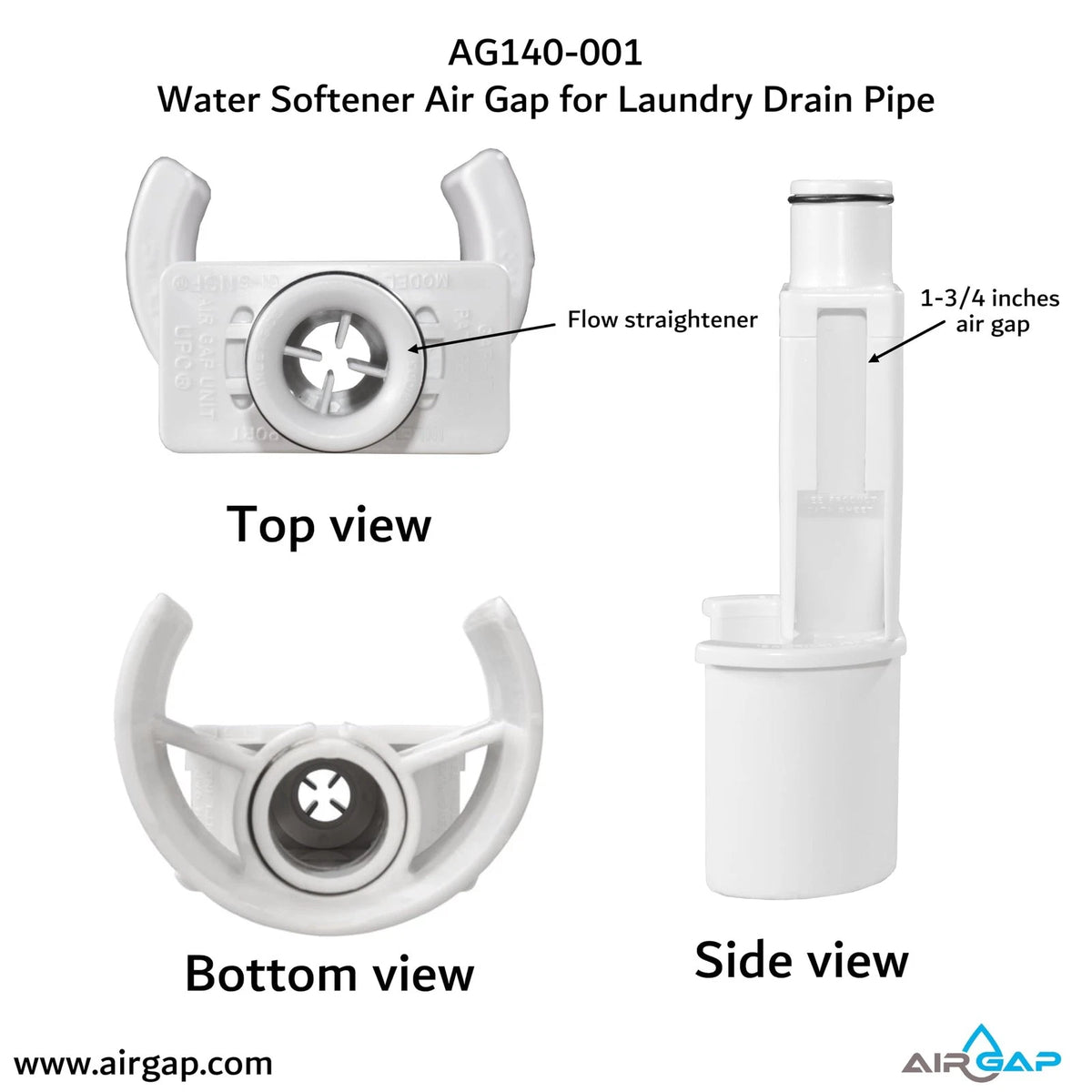 Water Softener Air Gap for installation in Washing Machine box with White