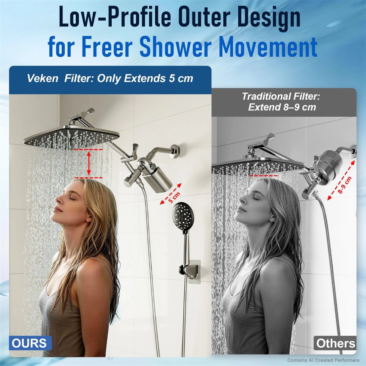 Veken U-Channel Shower Filter to Reduce Chlorine, One-Press Replacement Chrome