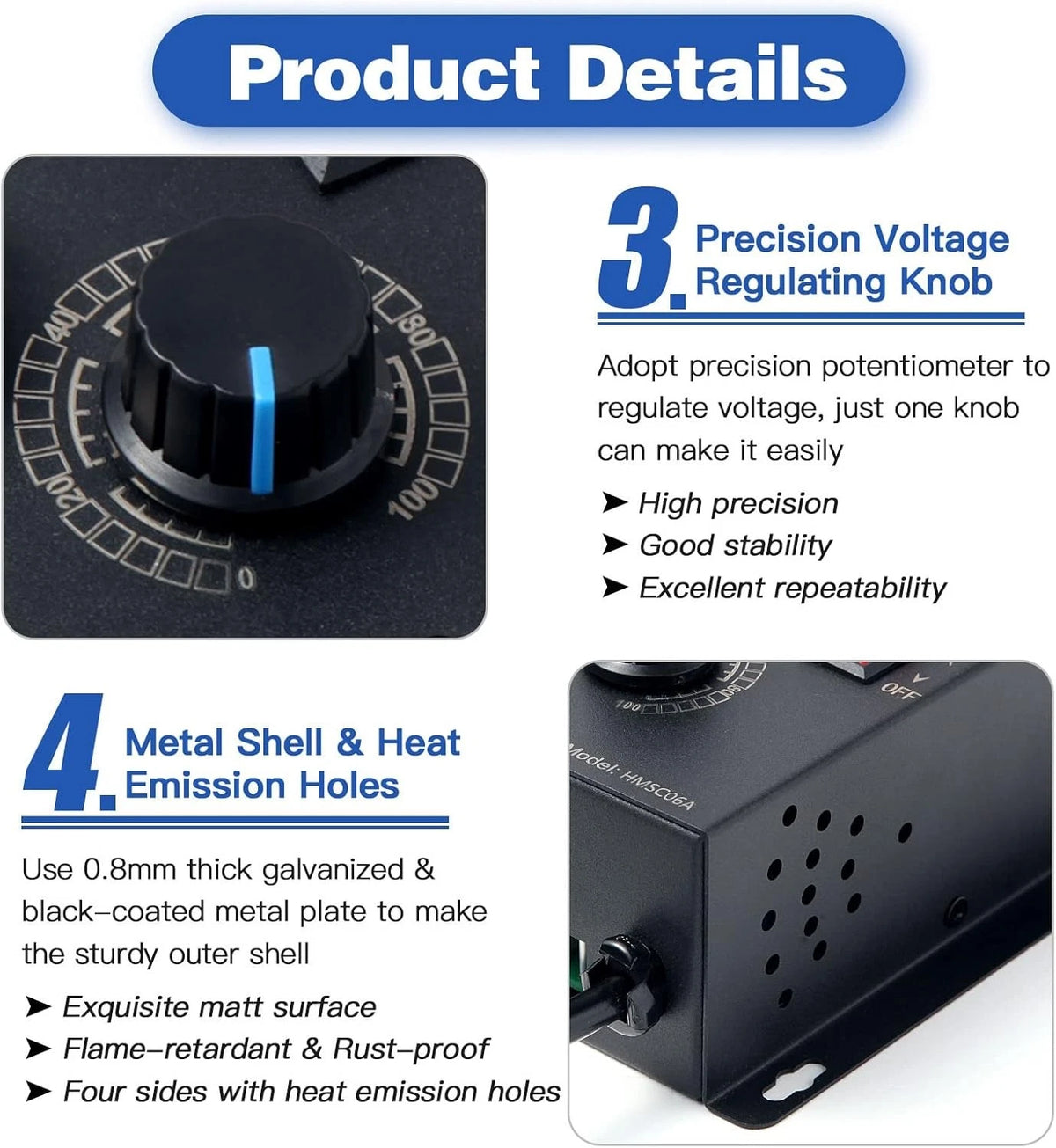 AC Motor Speed Controller 110-120V / 10A Rated / 15A Max, Electronic Black
