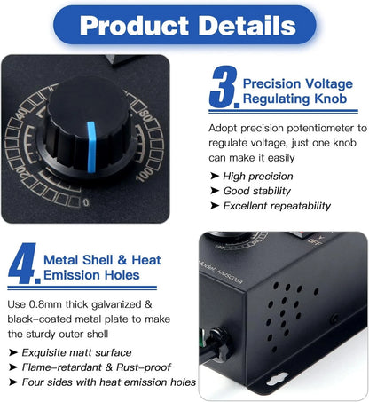 AC Motor Speed Controller 110-120V / 10A Rated / 15A Max, Electronic Black