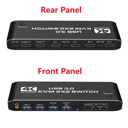 2 in 2 out Dual Monitor HDMI KVM Switch Display USB 3.0 HDMI KVM Switch