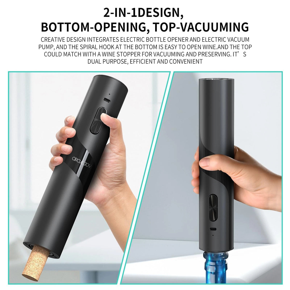 CIRCLE JOY Rechargeable Wine Opener 7-in-1 Set with Charging Base, Black