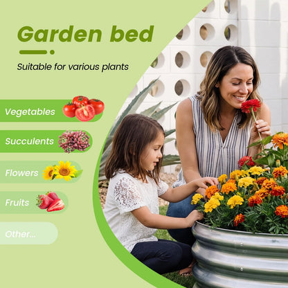 AHEONLAR 3Pack 2x2x1 ft Round Galvanized Raised Garden 2x2x1ft(3pack), Silver