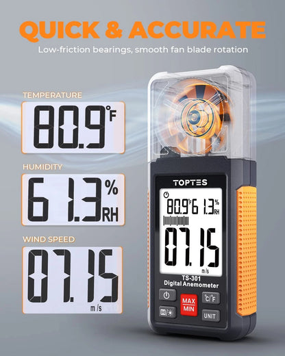 TopTes TS-301 Digital Anemometer, Wind Speed Meter with 2.26-inch Big Orange
