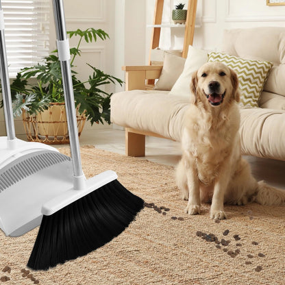BSKLIN Broom and Dustpan Set for Home, 52" Long Handle Standing Small, White