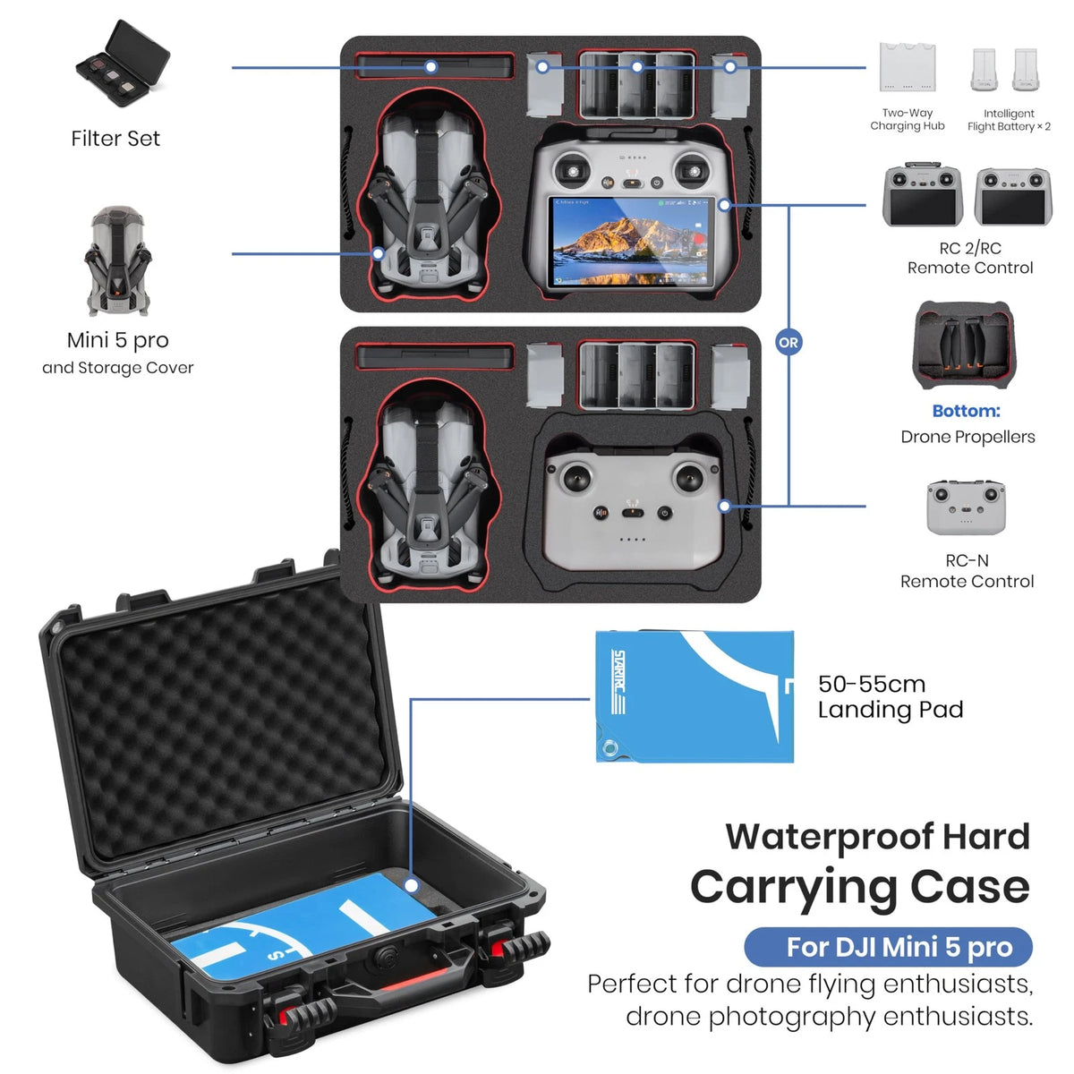 STARTRC Dual Layer Waterproof Hard Case for DJI Mini 5 Pro Drone,