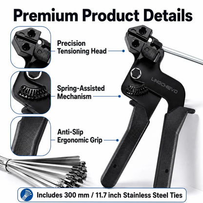 Lingchievo Metal Zip Tie Gun with 100 PCS 11.7inch(300mm) 11.7 inches, Black