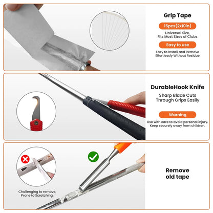 Golf Grip Kit for Regripping Club with Portable Vise Black and Silver