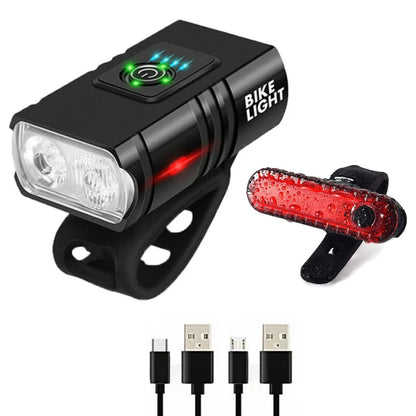 1000LM USB Bike Lamp Set Aluminum Alloy Front and Rear IPX5 Waterproof 6 Modes