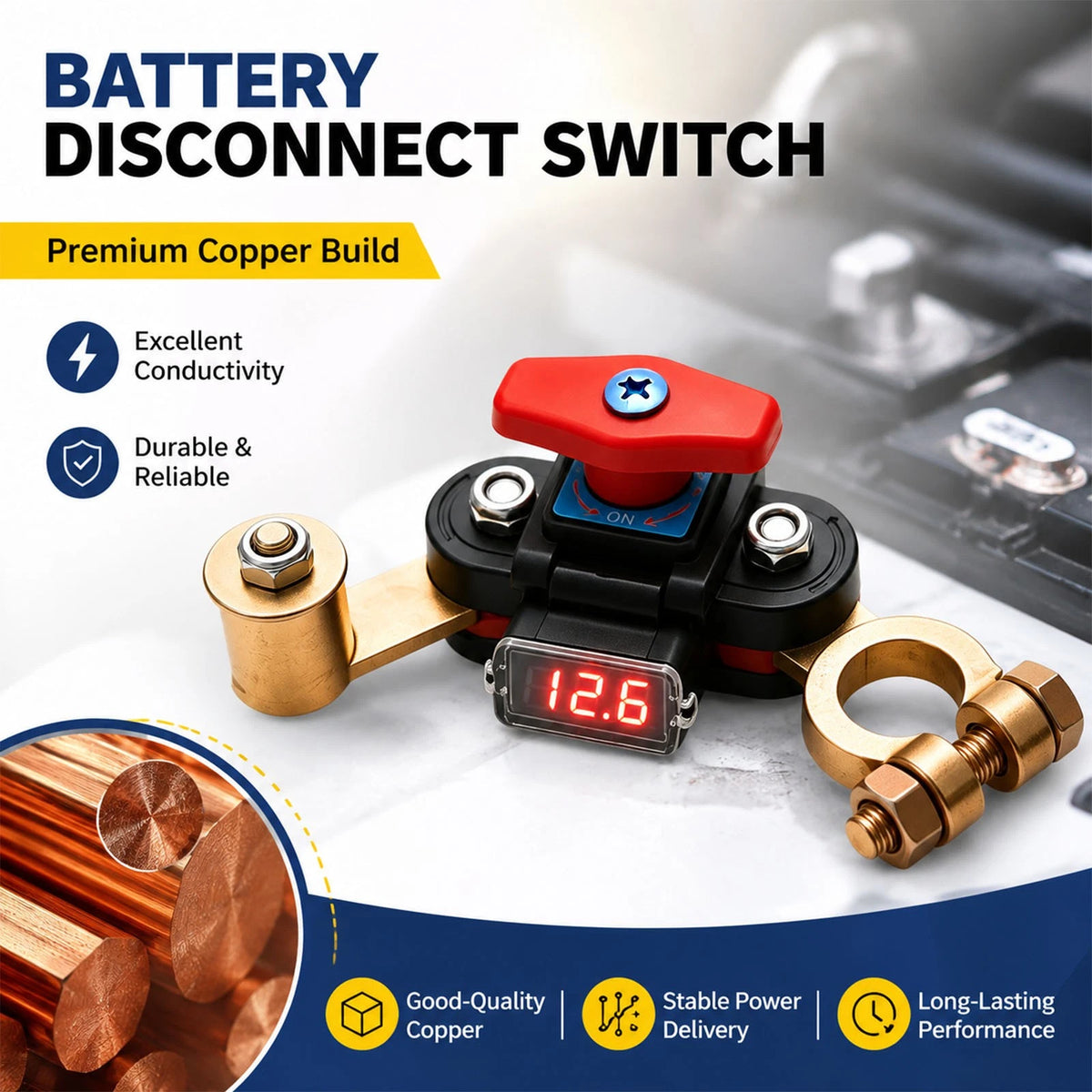 12V 24V Battery Disconnect Switch w/ LED Display Includes Wrench and Shim Kit