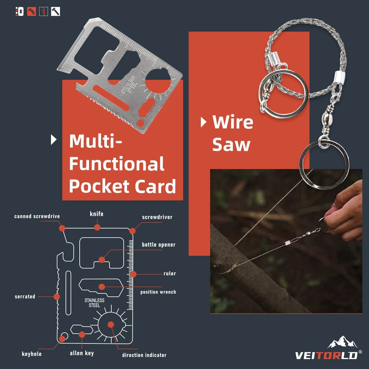 VEITORLD Gifts for Men Dad Him Christmas - Survival Gear and Equipment black