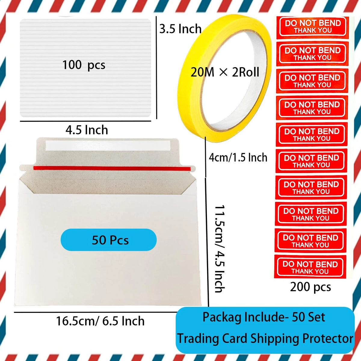 50Set Trading Card Shipping Supplies Kit, 100pcs 4.5 x 6.5 inches, white