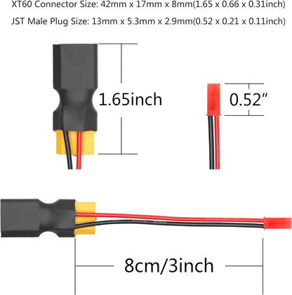 3Pcs XT60 Male to Female Connector Adapter with JST Plug 20awg 8cm...