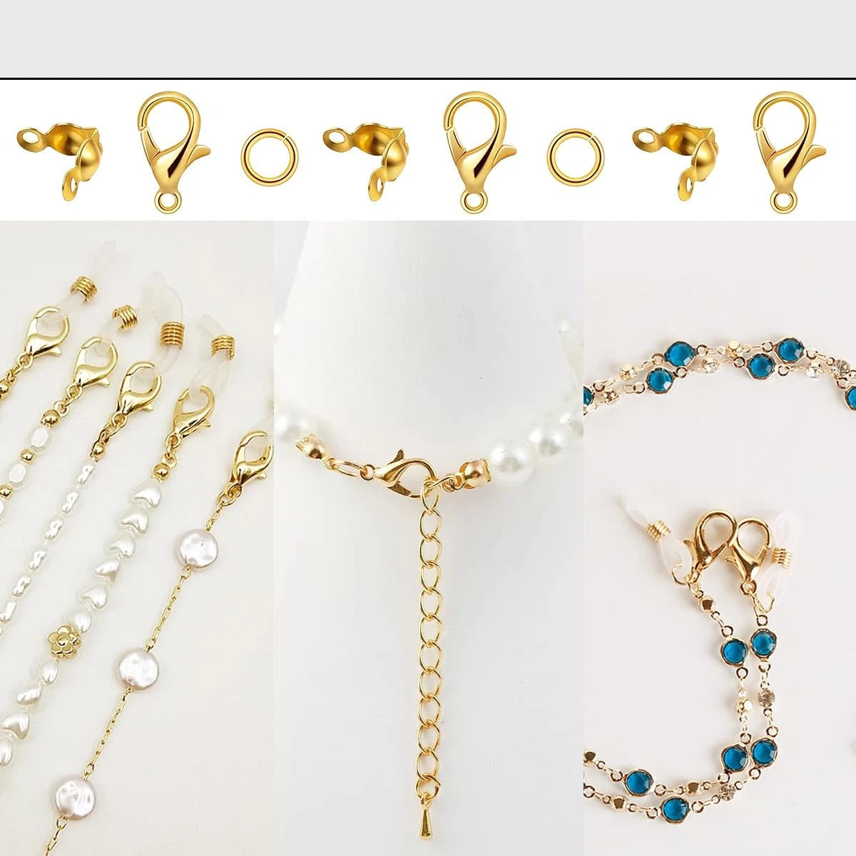 1000PCS Jewelry Making Accessories Set, 100 Lobster Claw Clasps 300 Gold