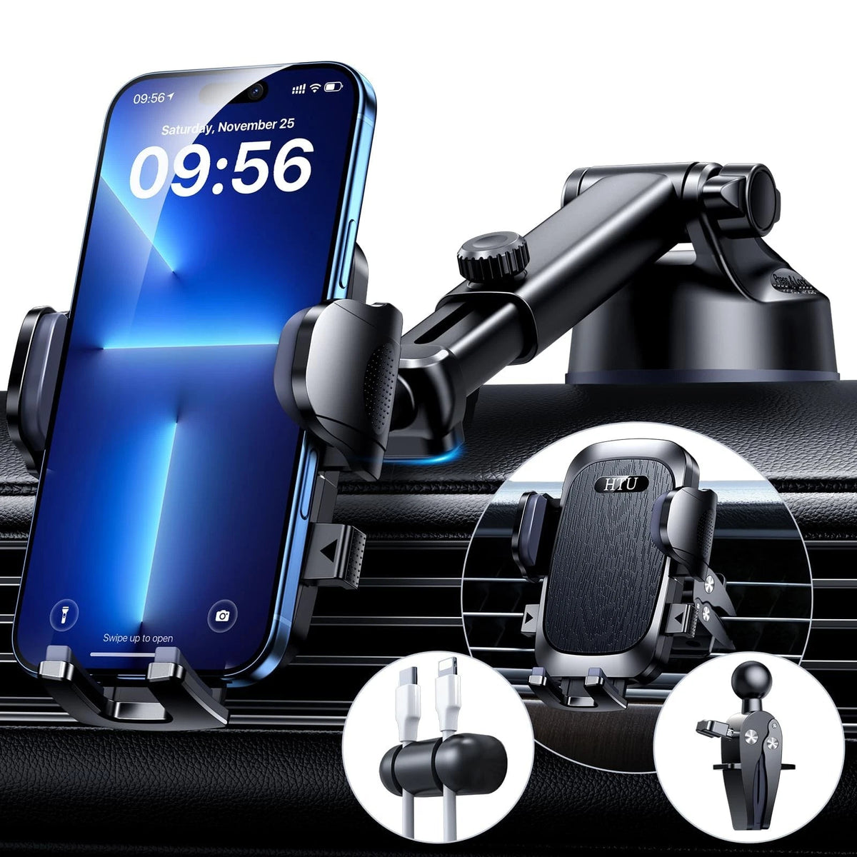 HTU 【98+LBS Strongest Suction & Military-Grade】 Ultimate Car Phone Black