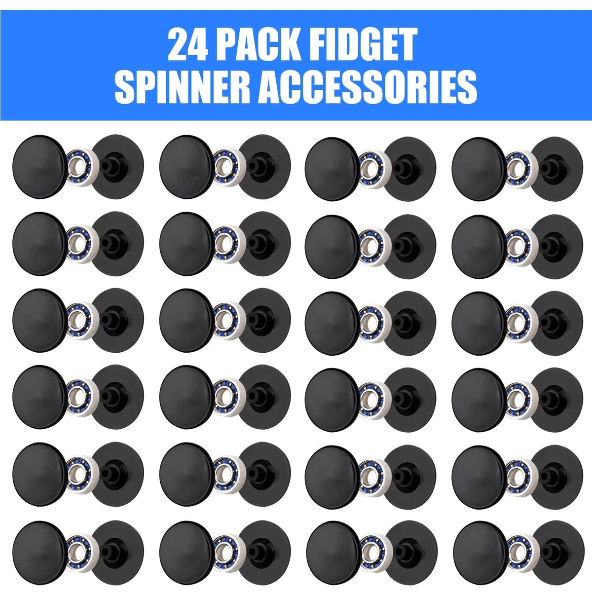 NiArt Fidget Spinner Toy DIY 24 Black Cap Bearings, Bearings Only