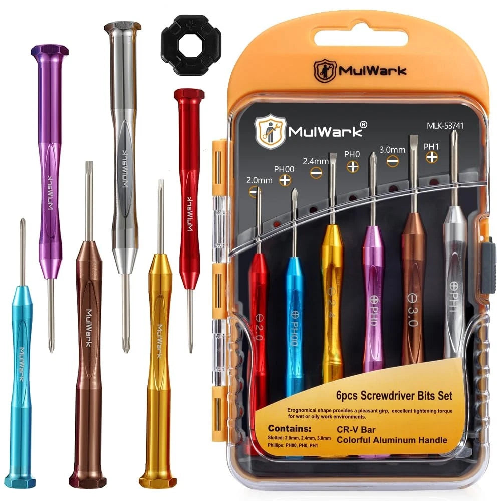 MULWARK Small Screwdriver Set, 6pcs Magnetic Mini Pack of 2, Multi-color