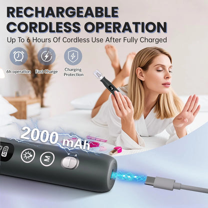 Electric Nail Drill, Cordless 2000 mAh Rechargeable Portable File Grey