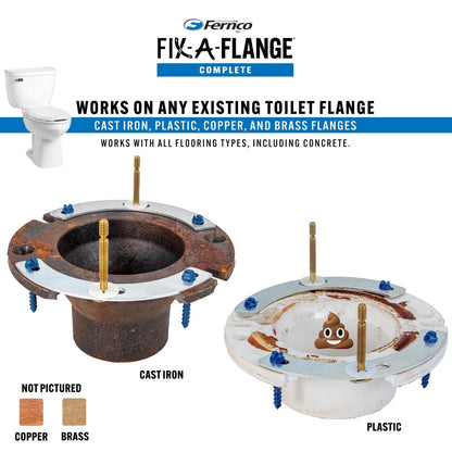 Fernco Fix-A-Flange Complete Toilet Flange Repair Kit, Universal Water Silver