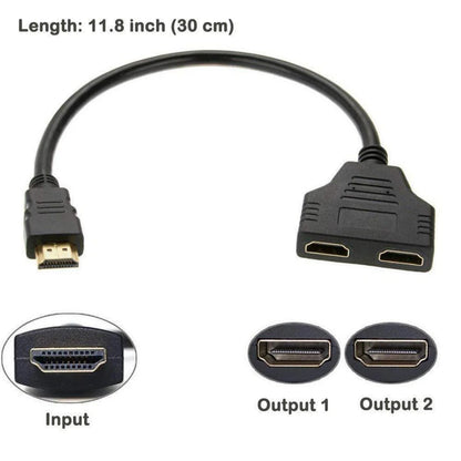 11.8 In HDMI Cable Adapter Male To Dual Female 2.0 Converter 1 in 2 out Splitter
