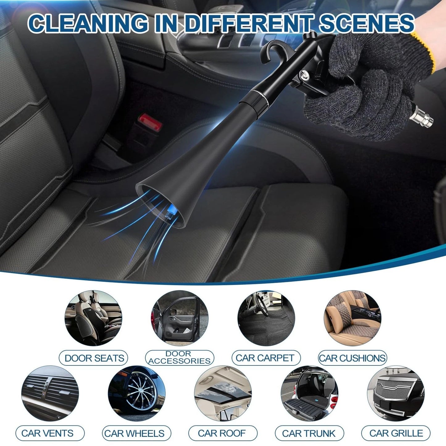 Car Cleaning Gun Detailing Interior 1 cm (Width x Length x Height), Black