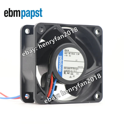 Ebmpapst 624N Axial Fan DC 24V 92mA 2.2W 60*60*25MM 2-wire 6100RPM Cooling Fan