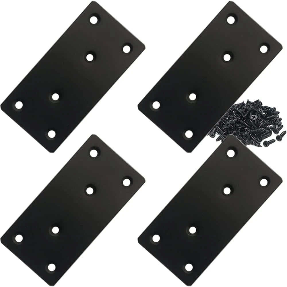 4 Pcs Black Flat Mending Plate Stainless Steel Bracket 4 x 2 inch