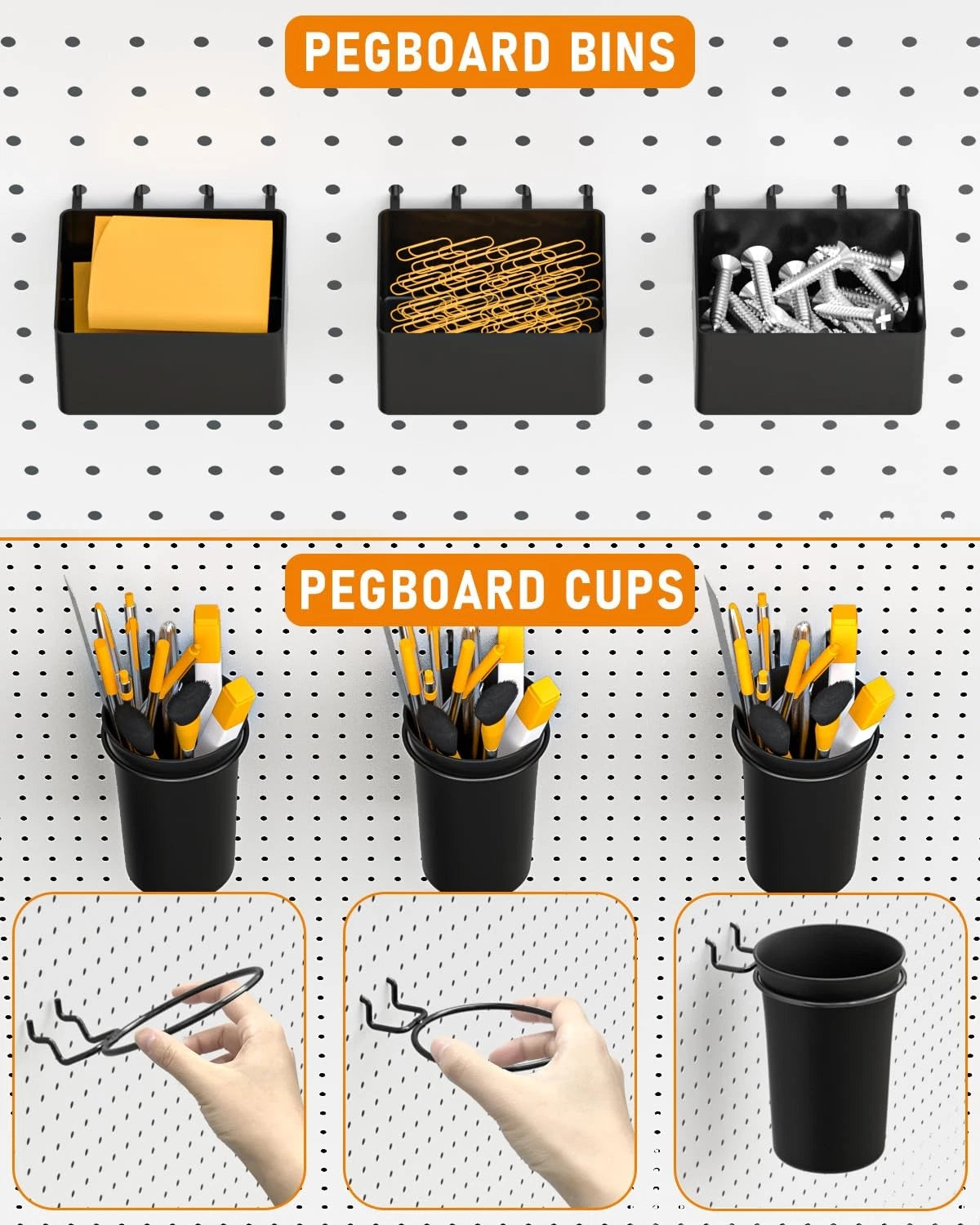 INCLY 30PCS Peg Board Organizer Accessories Kit, Pegboard Hooks Black