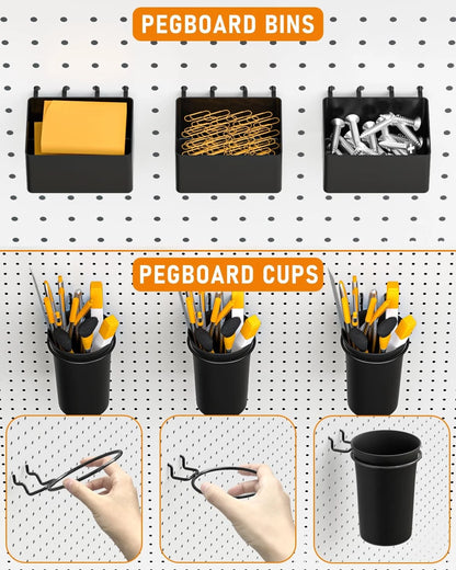 INCLY 30PCS Peg Board Organizer Accessories Kit, Pegboard Hooks Black