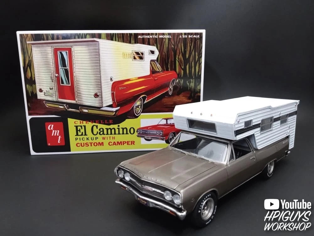 AMT 1965 Chevy El Camino w/Camper 1:25 Scale 8.25 inches long, Molded Color