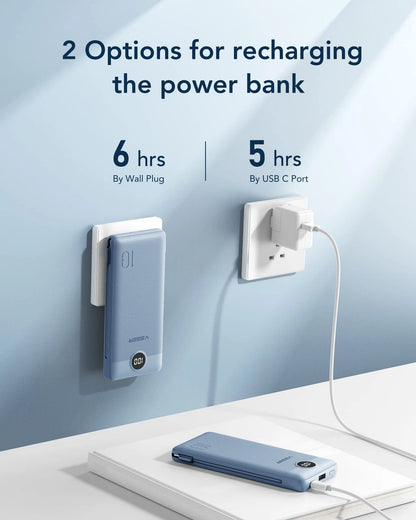 VEGER Portable Charger for iPhone Built in Cables and Wall Plug, D Blue