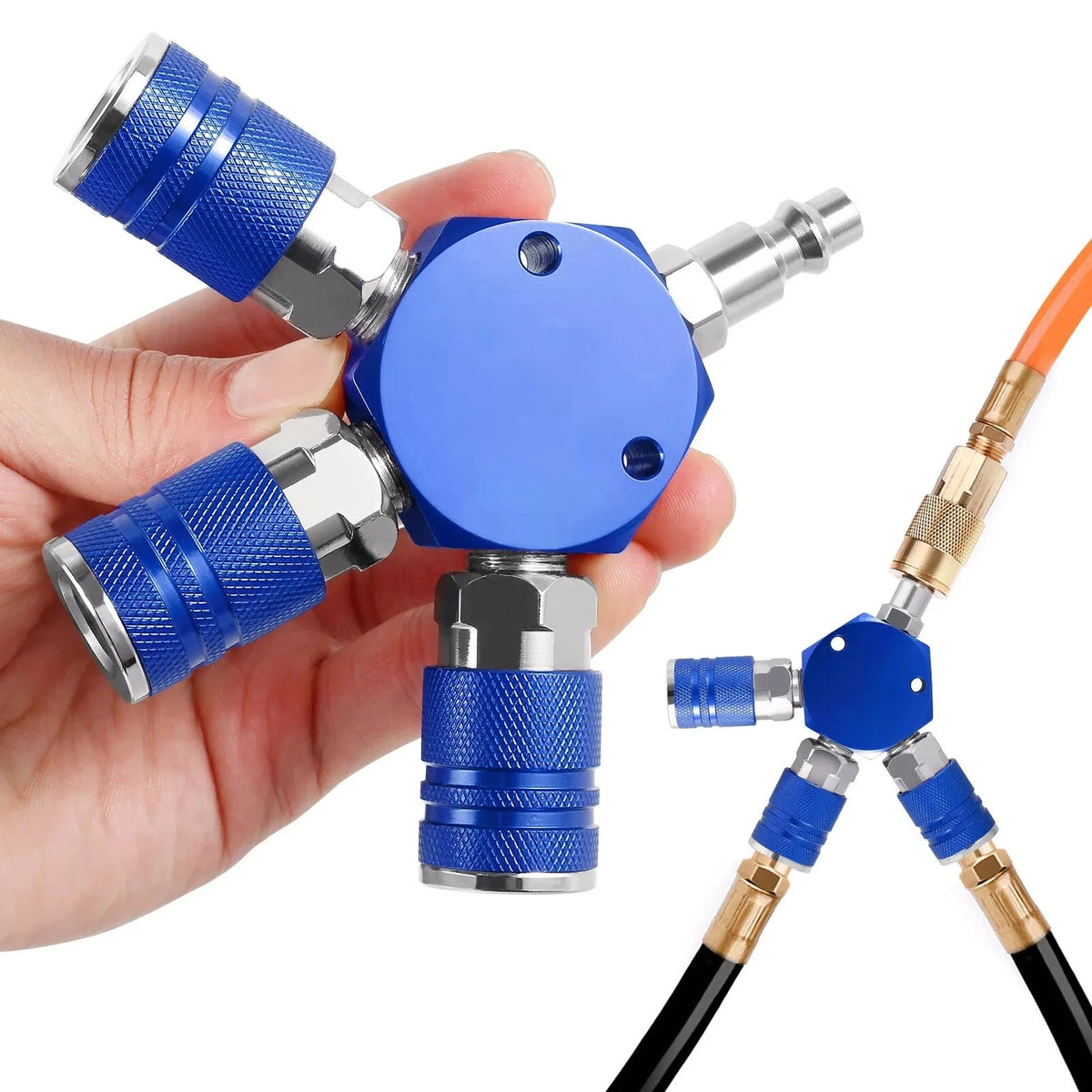 1* 3 Way Quick Connect Air Manifold Air Hose Splitter Durable 1/4" Air Tool Blue