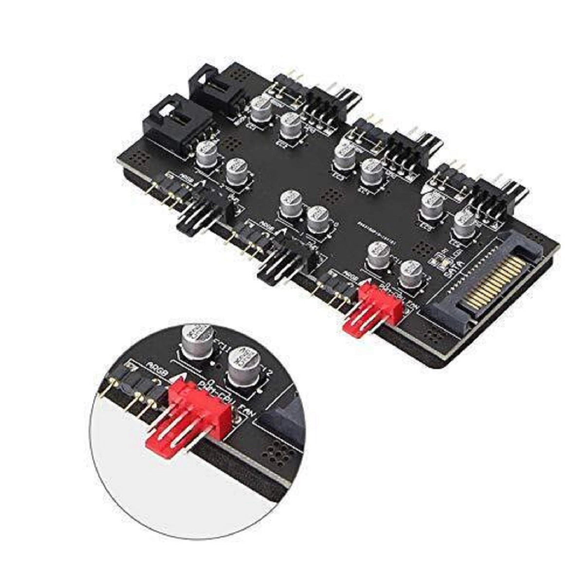 SATA 1 to 6 Way PWM /ARGB Device Expander 4Pin Cooling Fans Hub Splitter Adapter