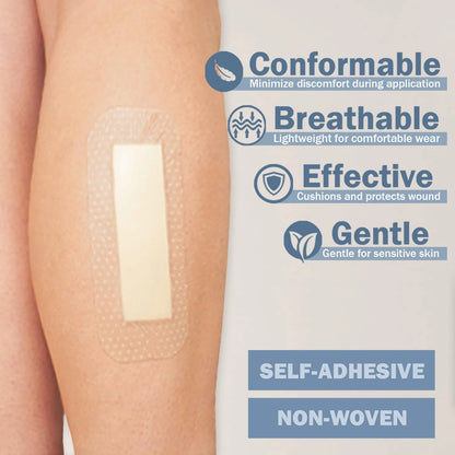 EVERLIT Care Silicone Foam Dressing with Adhesive 2" x 5" | 10 Pack, White