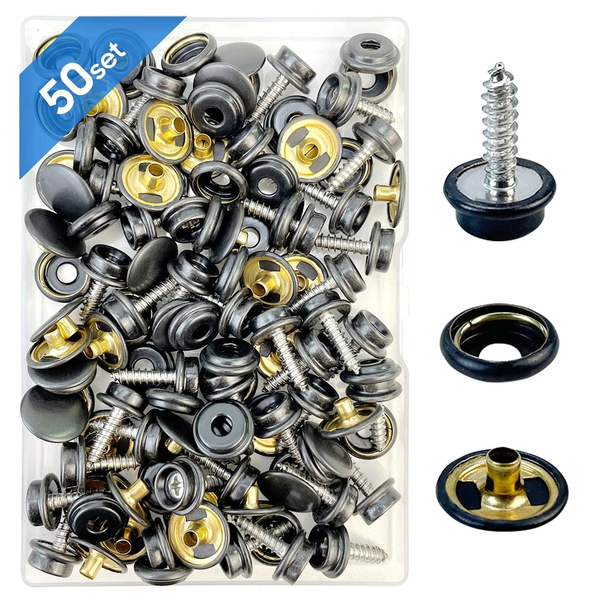 Canvas Snap Kit, Stainless Steel Snaps Marine Grade for Boat Black