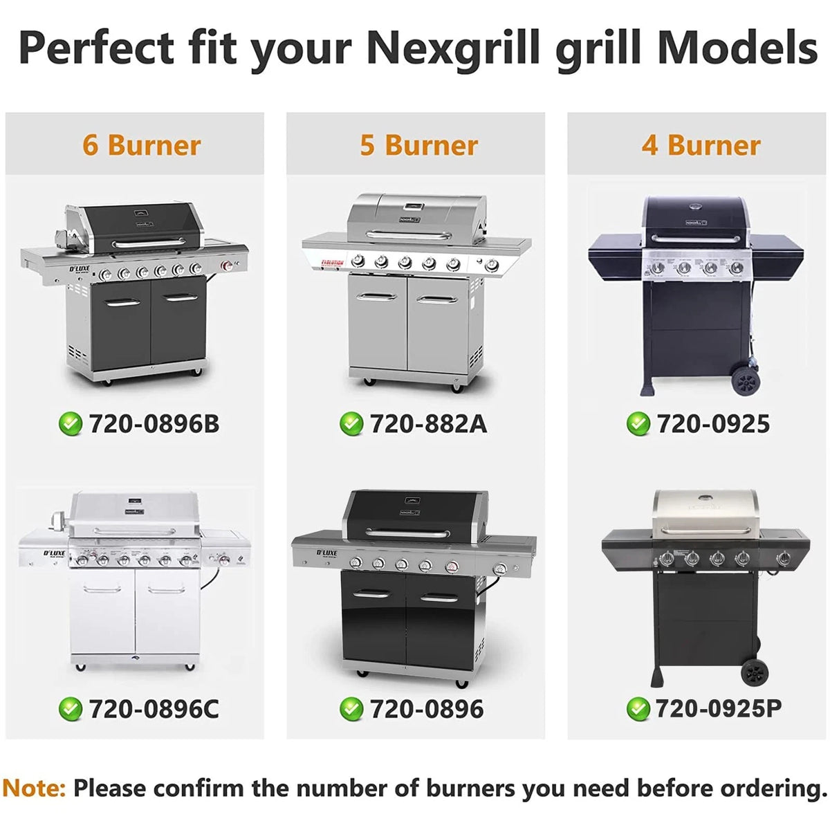 Adce Replacement Parts for Nexgrill 720-0925P 4-Burner, Black, Silver