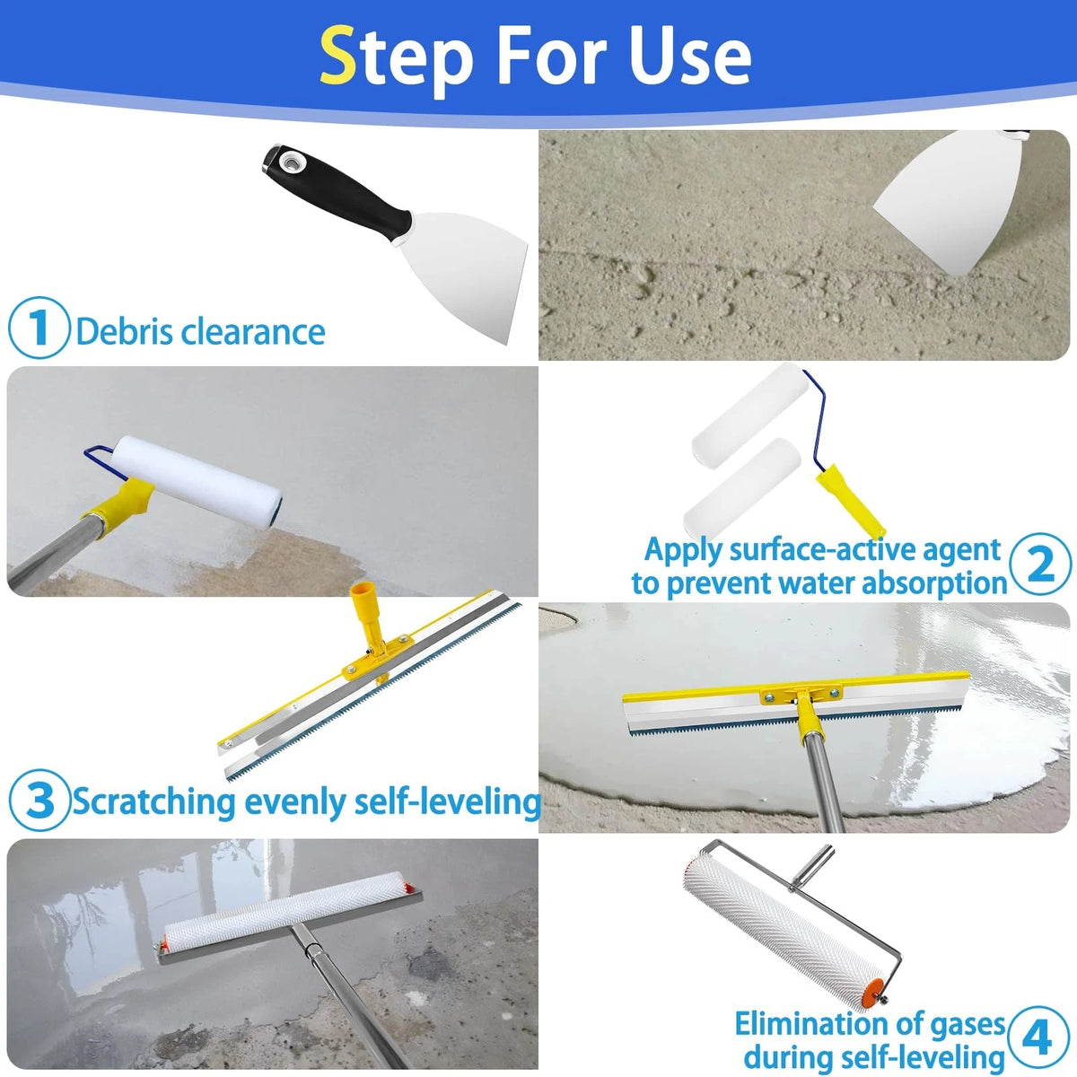 VKE Self Leveling Concrete Tools, Stainless Kit 63, Yellow