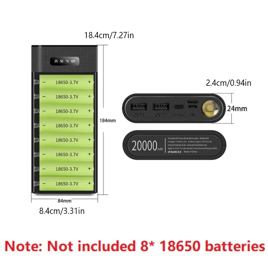 8*18650 DIY Digital Display Mobile Power Fast Charging Box without Batteries