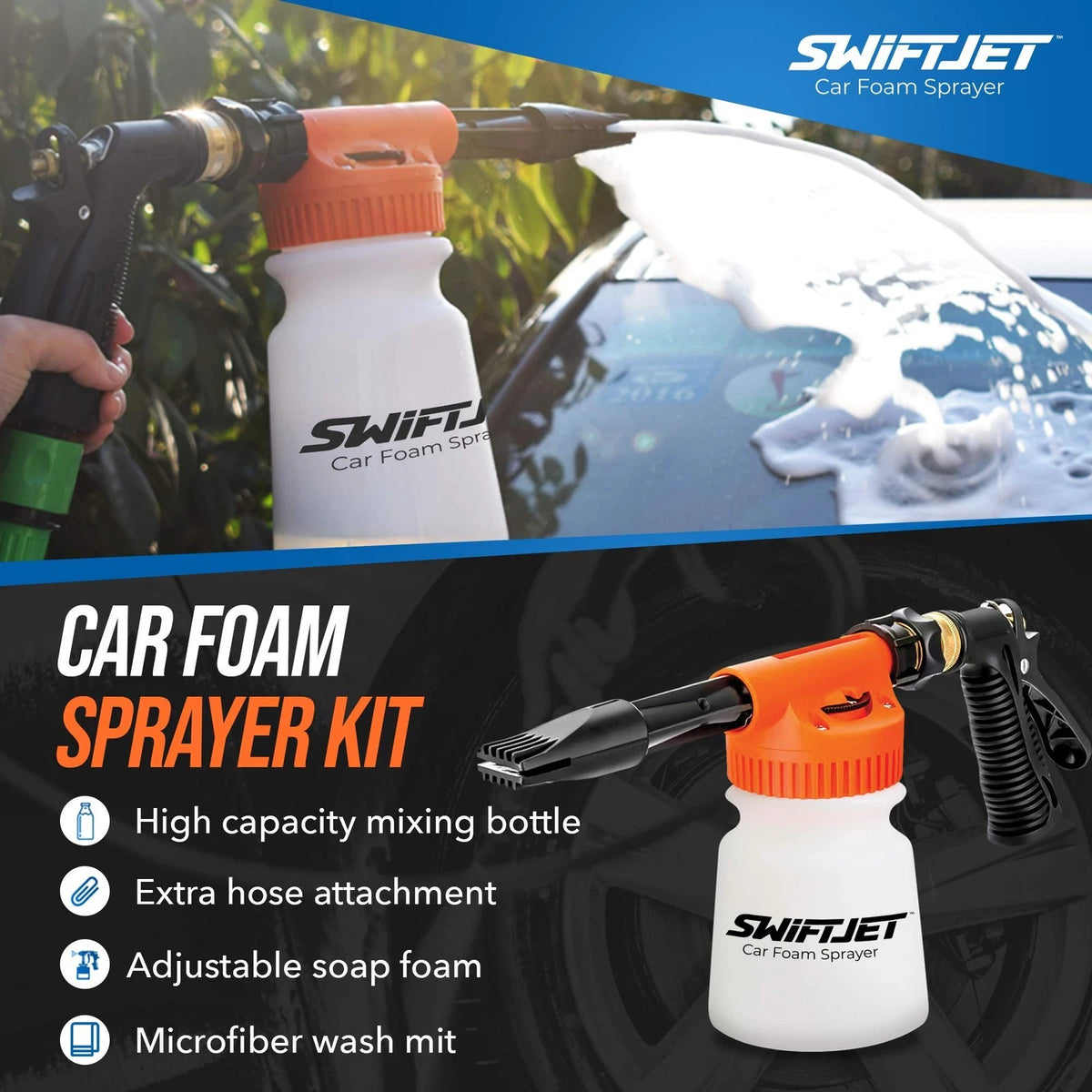 SwiftJet Car Orange Foam Sprayer With Wash Mit, Gun with Mitt
