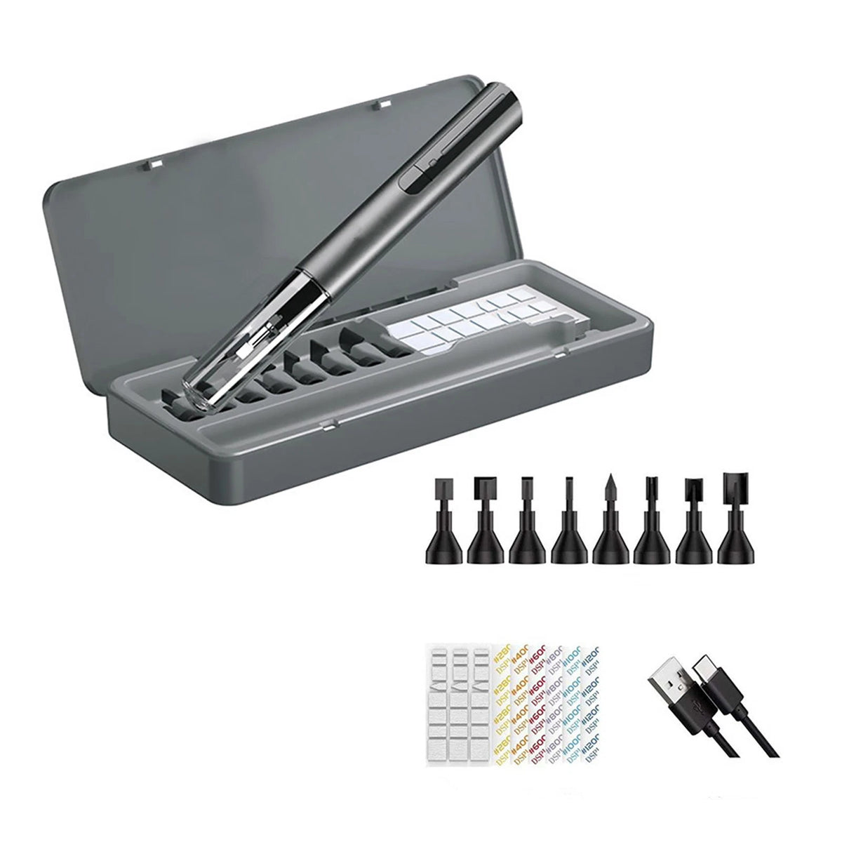 High Quality Reciprocating Grinding Pen 8 Sanding Heads & Silicone Abrasives