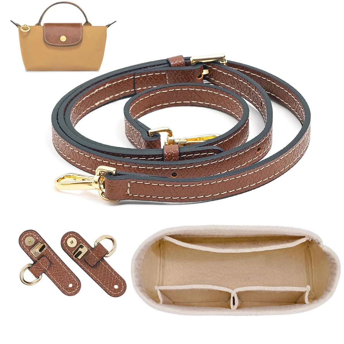 LOUKAYCCI 2 Kit Mini Bag Leather Shoulder Strap and Beige Felt with