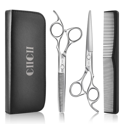 CIICII Hair Cutting Scissors 6.7 Inch Scissors, Silver Kit
