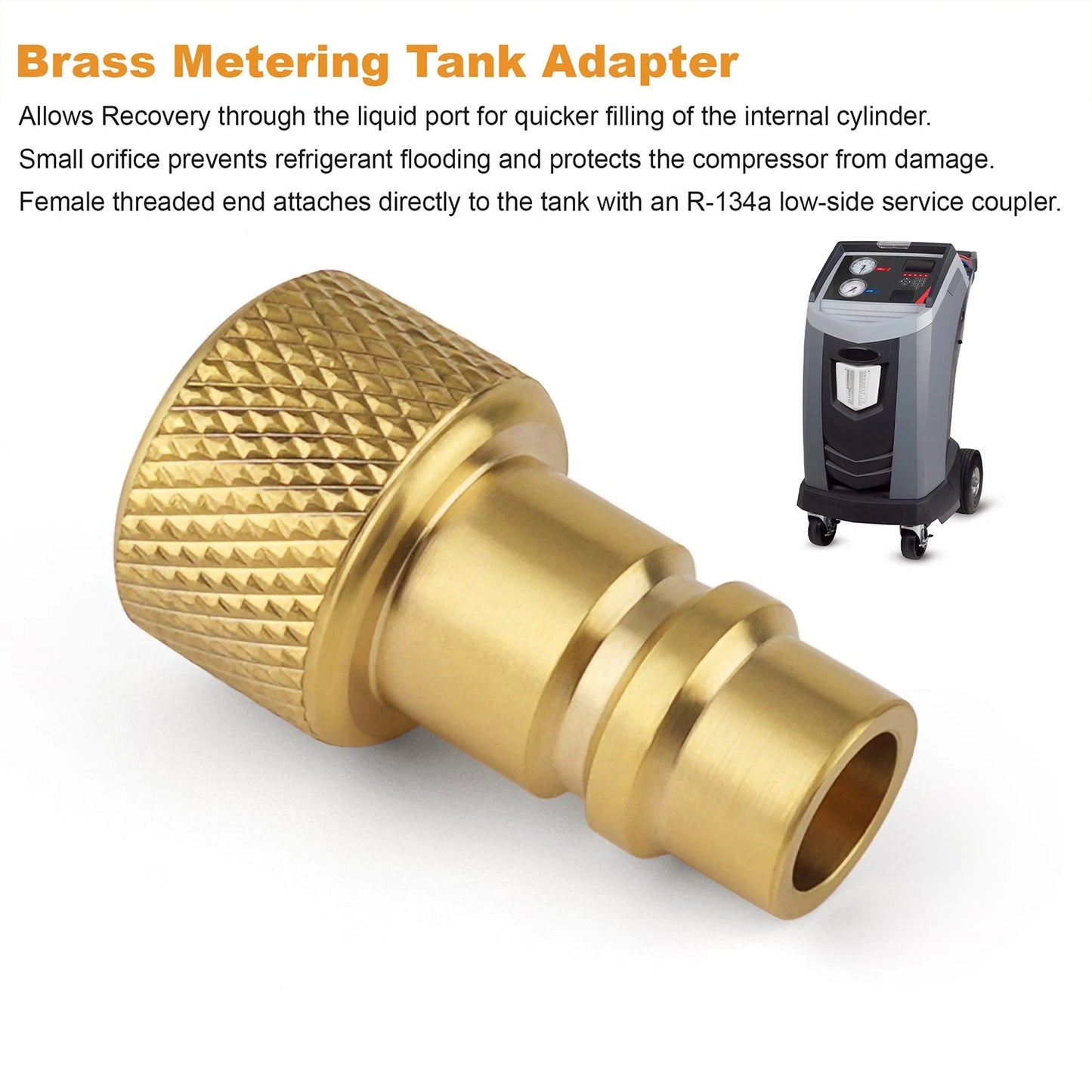 R134a Low-Side Metering Tank Adapter for Robinair 19590 Fast Recovery Connector